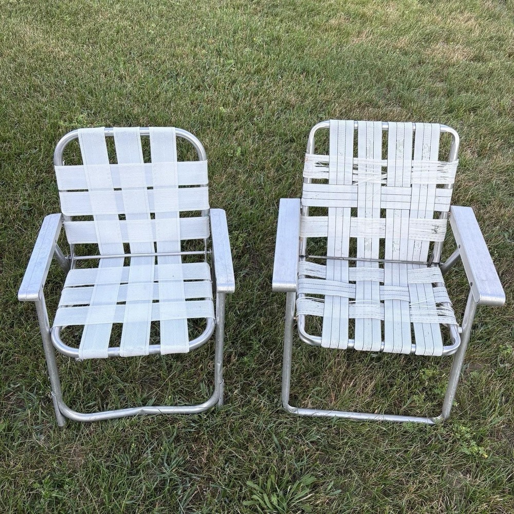 2 VTG Kid Sized Webbed Aluminum Folding Chair Beach Lawn Deck Pool